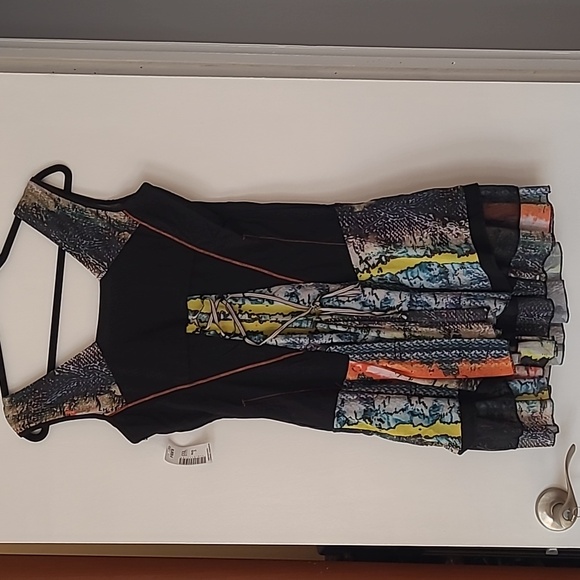 C’Fait Pour Vous Paris Sleeveless Summer Black Colorful Dress Euro Size 3  - Picture 4 of 10